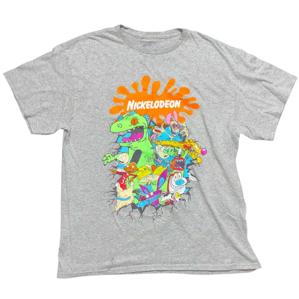 Nickelodeon 90s Cartoons Graphic Tee Mens Large‎ Gray Reptar Rugrats Hey Arnold